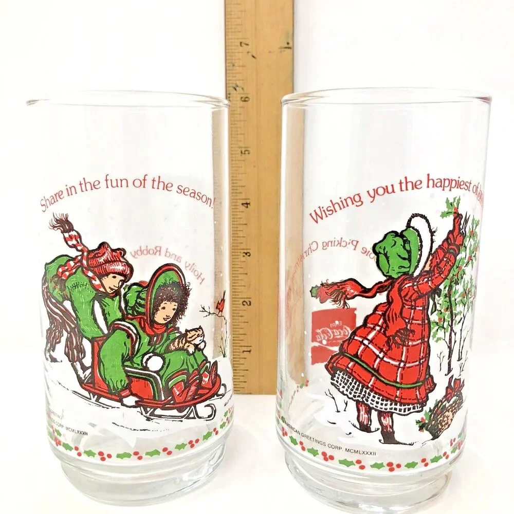 VTG Christmas Holly Hobbie Limited Edtion Coke Tumblers American Greetings Set 4
